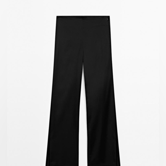 🔥Cach’e, Black SATIN FLARED TROUSERS w/VENTS, Excellent Condition, Size 10 Long - Picture 6 of 13